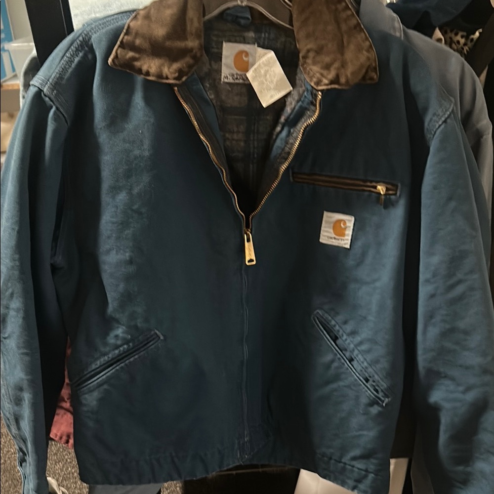 Carhartt Blue and Brown Bomber Jacket Rugged Workwear